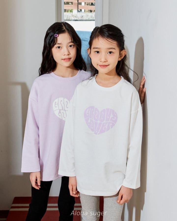 Aloha Suger - Korean Children Fashion - #kidsshorts - Heart Long Tee - 5