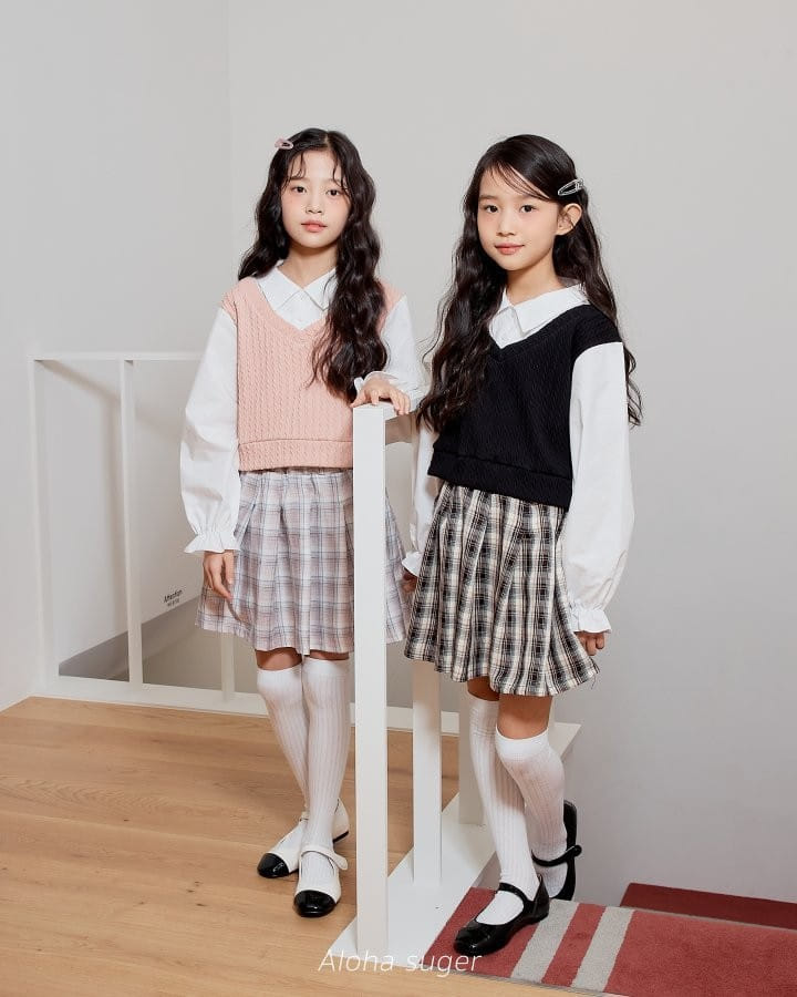 Aloha Suger - Korean Children Fashion - #kidsstore - Check Wrinkle Skirt