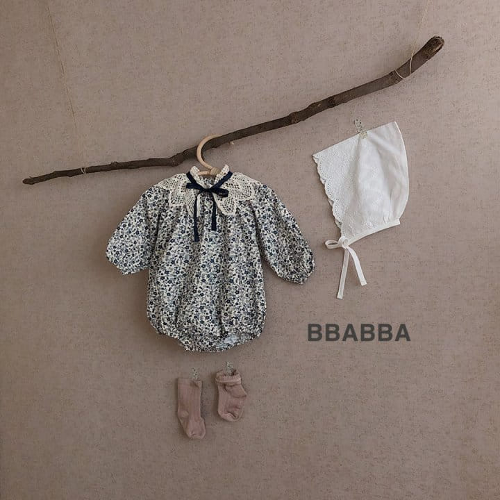 Bbabba - Korean Baby Fashion - #babyoutfit - Navy Flower Bodysuit - 4