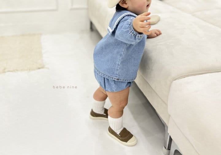 Bebe Nine - Korean Baby Fashion - #babyoutfit - Bebe Denim Sailoy top Bottom Set - 5