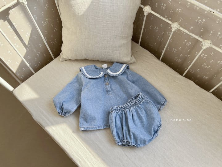 Bebe Nine - Korean Baby Fashion - #onlinebabyboutique - Bebe Denim Sailoy top Bottom Set - 7