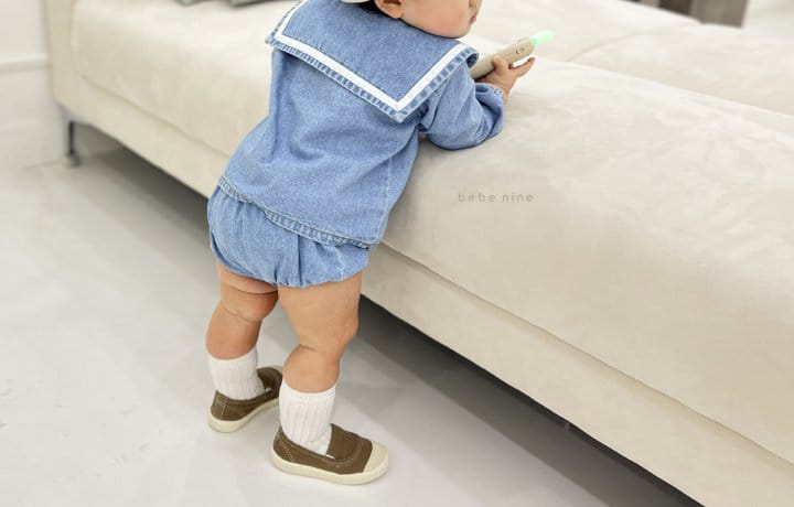 Bebe Nine - Korean Baby Fashion - #onlinebabyshop - Bebe Denim Sailoy top Bottom Set - 8