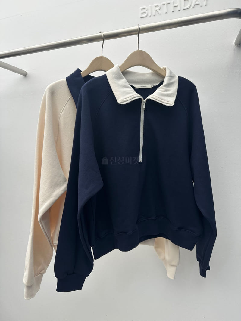 Birthday - Korean Women Fashion - #womensfashion - Color Half Zip-up Sweatshirt - 3