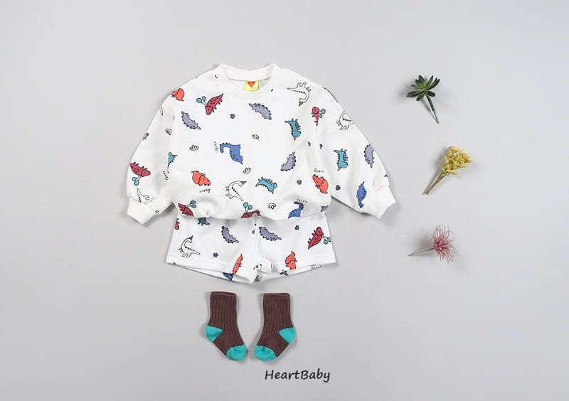 Heart Baby - Korean Children Fashion - #stylishchildhood - Dino Shorts Top Bottom Set - 4