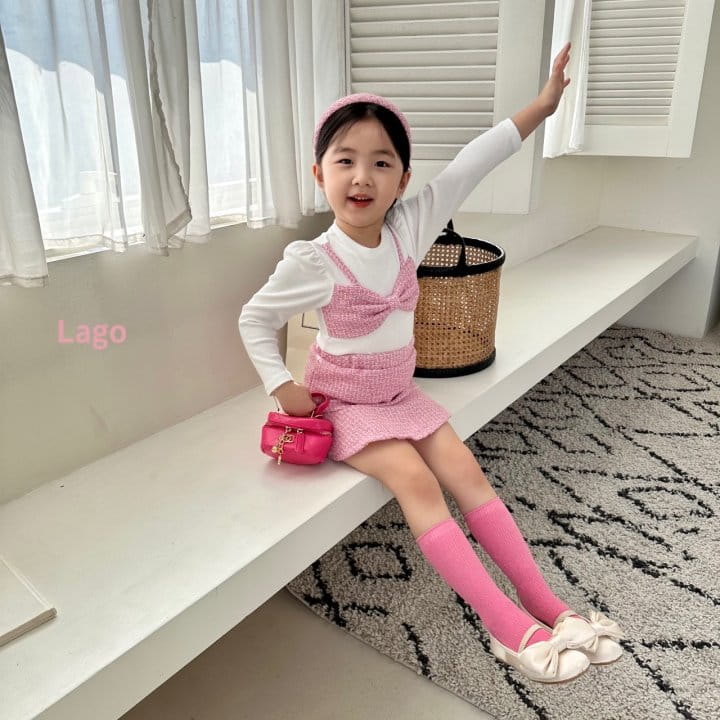 Lago - Korean Children Fashion - #kidsshorts - Ribbon Twid Top Bottom Set - 2