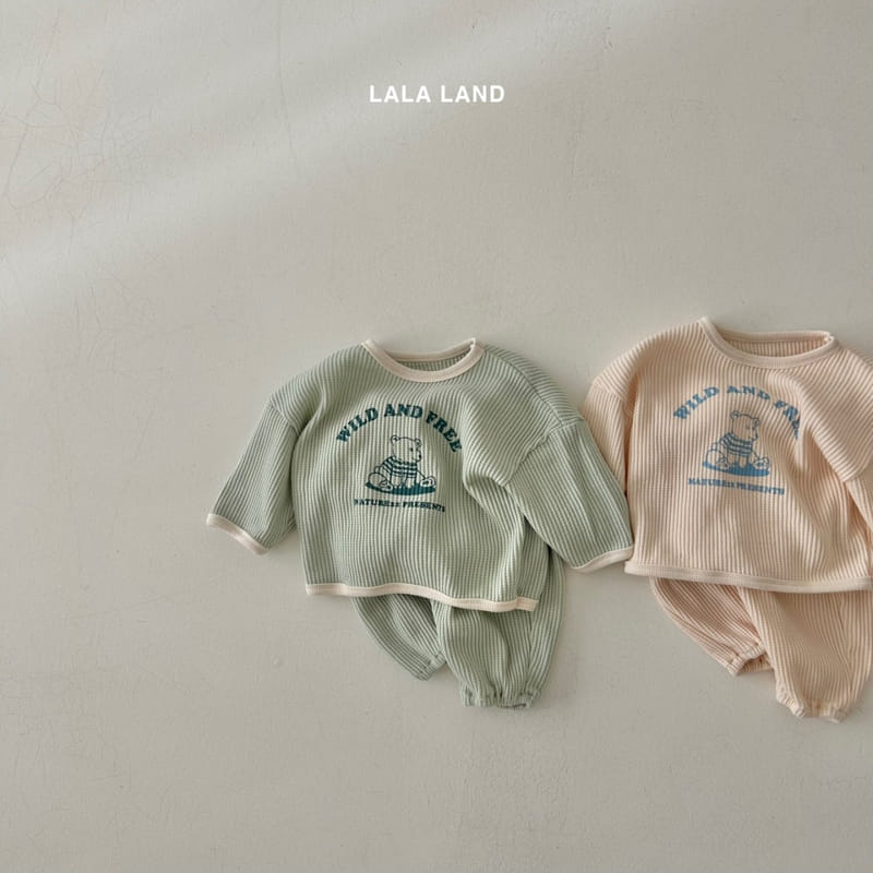 Lalaland - Korean Baby Fashion - #babylifestyle - Bebe Waffle Top Bottom Set - 3