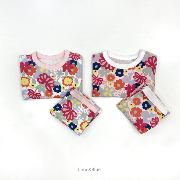 Lime & Blue - Korean Children Fashion - #childrensboutique - Esnic Flower Top Bottom Set - 4