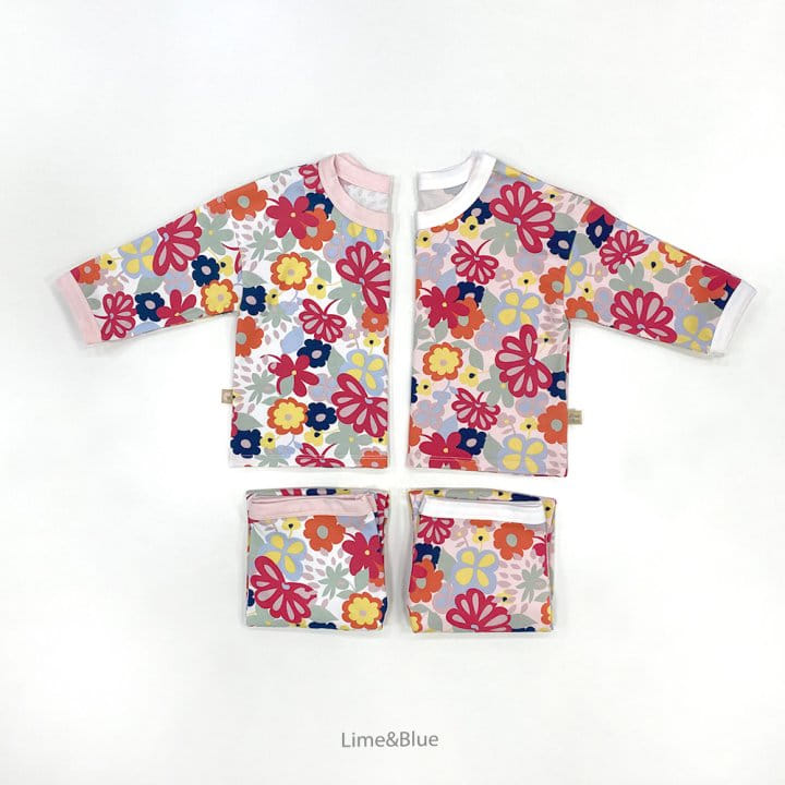 Lime & Blue - Korean Children Fashion - #discoveringself - Esnic Flower Top Bottom Set - 5