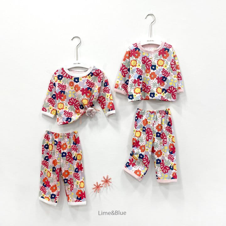 Lime & Blue - Korean Children Fashion - #stylishchildhood - Esnic Flower Top Bottom Set