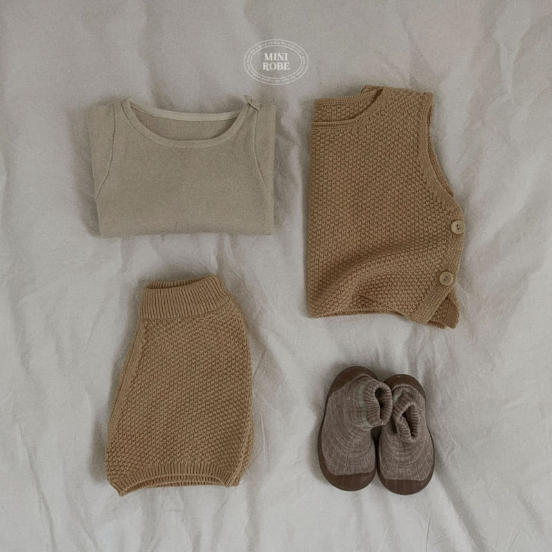 Mini Robe - Korean Baby Fashion - #babyoninstagram - Bebe Waffle Knit Top Bottom Set - 7