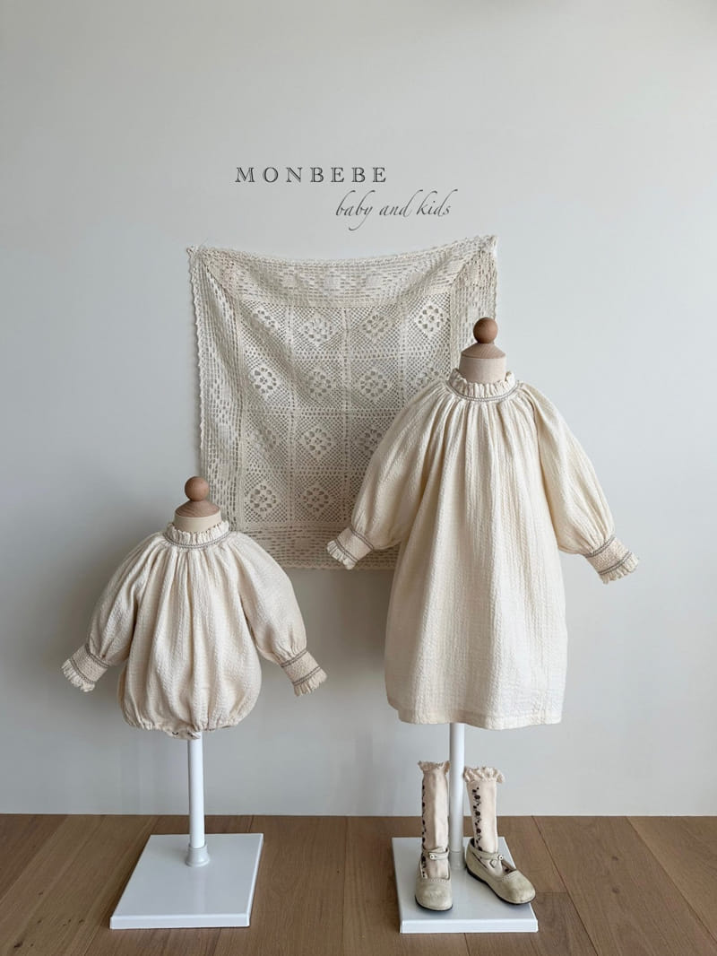 Monbebe - Korean Children Fashion - #kidsshorts - Cream Smocked One-piece