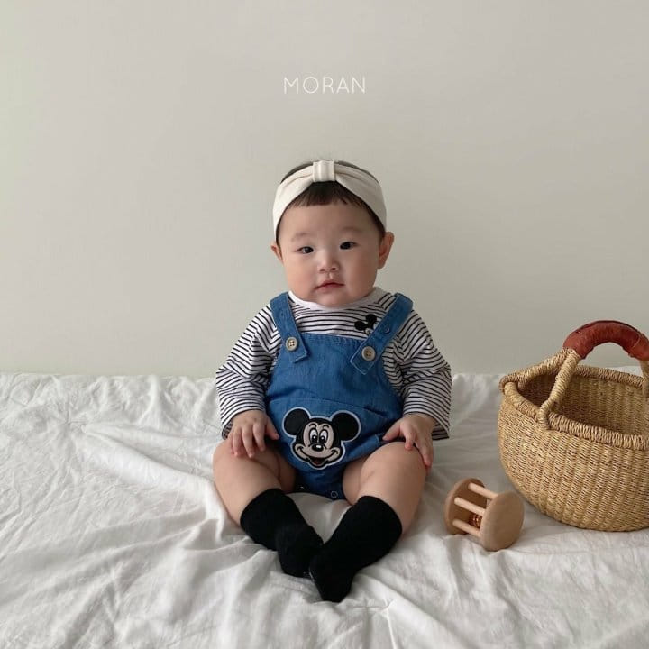 Moran - Korean Baby Fashion - #babyootd - Mickey Denim Dungarees Bodysuit - 2