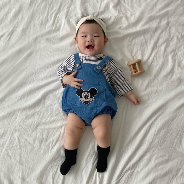 Moran - Korean Baby Fashion - #babywear - Mickey Denim Dungarees Bodysuit - 5