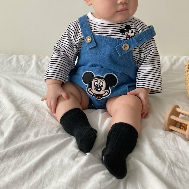 Moran - Korean Baby Fashion - #smilingbaby - Mickey Denim Dungarees Bodysuit - 8