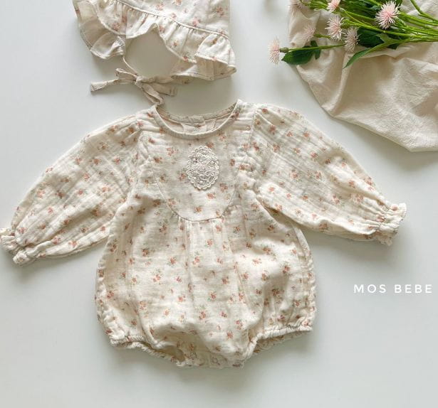 Mos Bebe - Korean Baby Fashion - #babyoutfit - Lucy Flower Bodysuit with Hat - 9