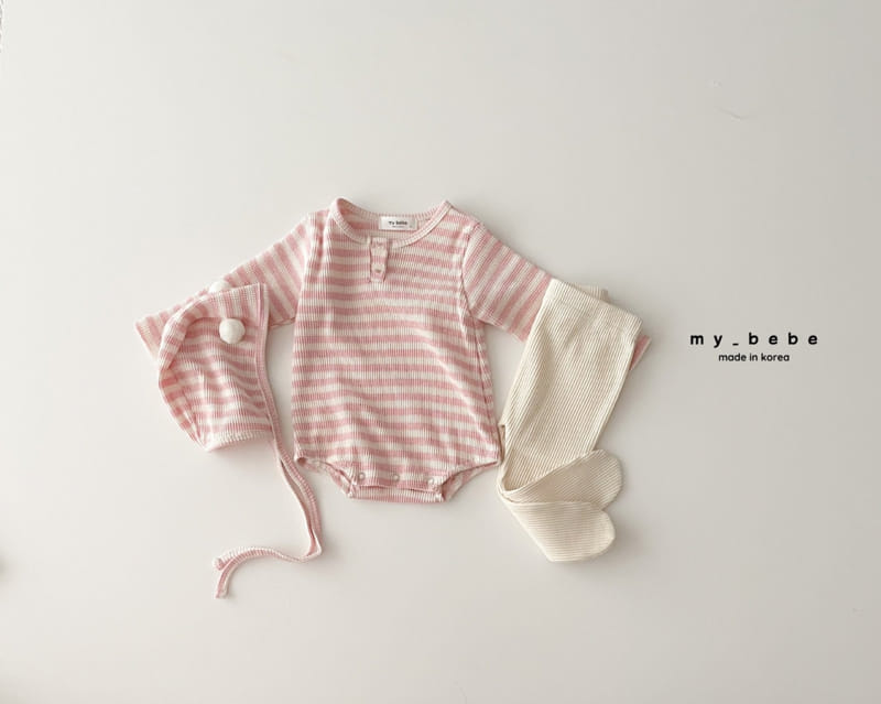 My Bebe - Korean Baby Fashion - #onlinebabyshop - Pong Pong Bodysuit with Bonnet - 3