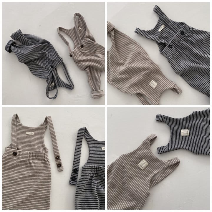 Nunubiel - Korean Baby Fashion - #onlinebabyshop - Stripe Suspender Bodysuit - 2