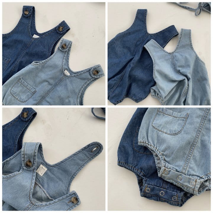 Nunubiel - Korean Baby Fashion - #onlinebabyshop - Lips Denim Bodysuit with Bonnet - 3