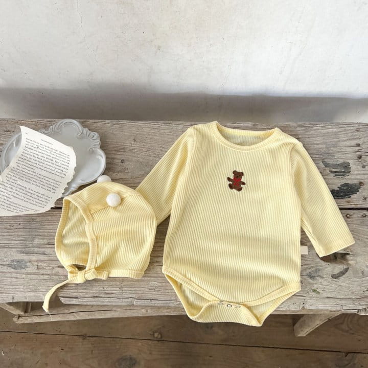 Reve Kid - Korean Baby Fashion - #babyoutfit - Bebe Bear Embroidery Bodysuit - 3