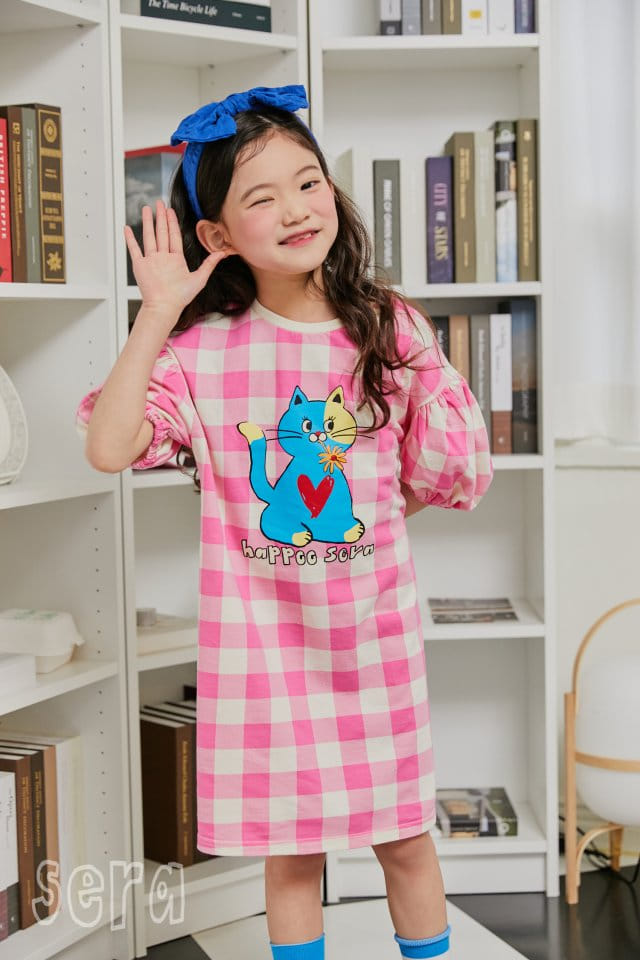 Sera - Korean Children Fashion - #Kfashion4kids - Kitty Check Short Sleeves One-piece - 6