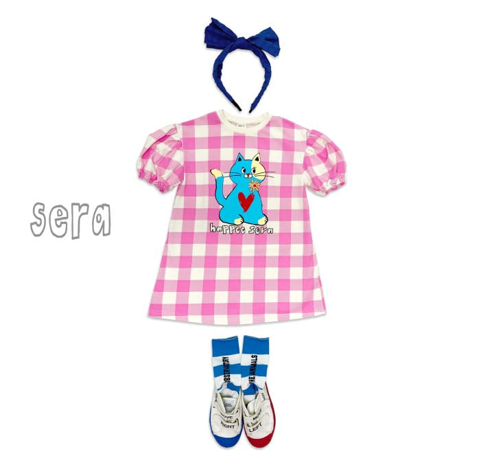 Sera - Korean Children Fashion - #childofig - Kitty Check Short Sleeves One-piece - 12