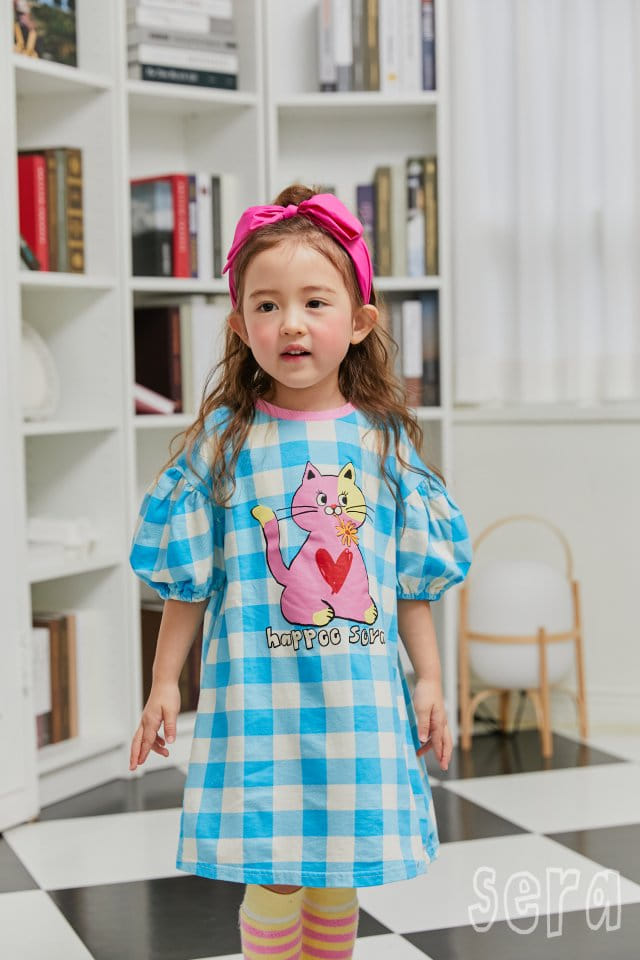 Sera - Korean Children Fashion - #fashionkids - Kitty Check Short Sleeves One-piece - 2