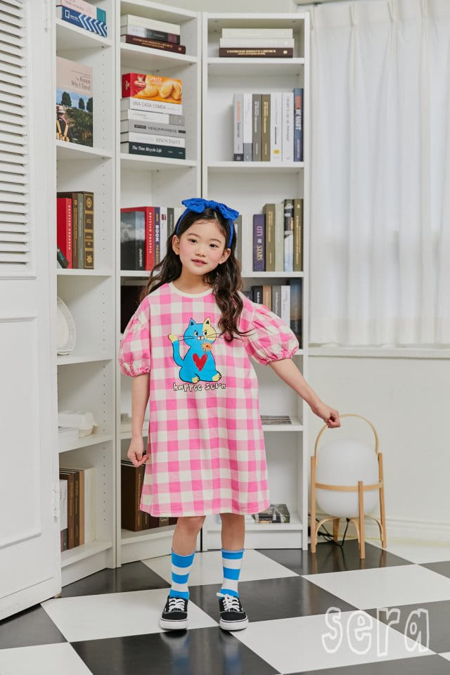 Sera - Korean Children Fashion - #kidsshorts - Kitty Check Short Sleeves One-piece - 3