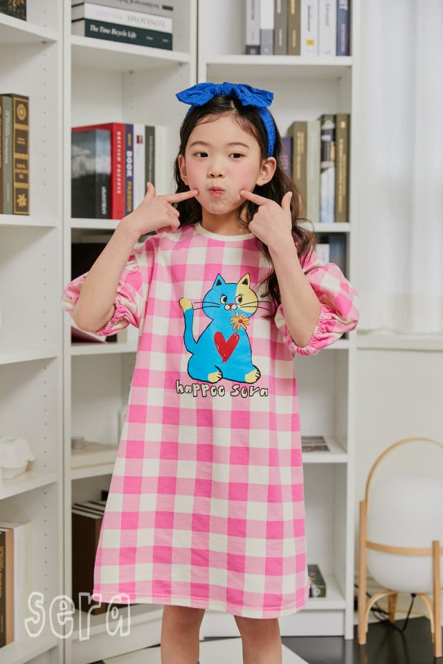 Sera - Korean Children Fashion - #kidzfashiontrend - Kitty Check Short Sleeves One-piece - 5