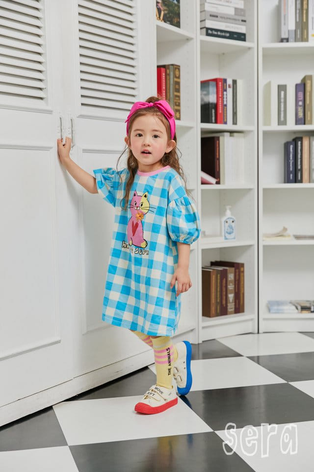 Sera - Korean Children Fashion - #littlefashionista - Kitty Check Short Sleeves One-piece - 7