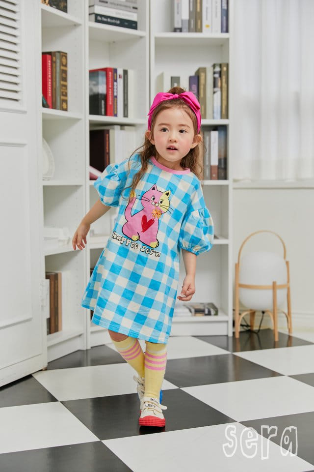 Sera - Korean Children Fashion - #minifashionista - Kitty Check Short Sleeves One-piece - 9