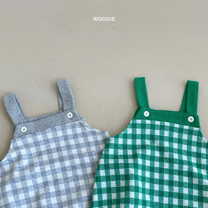 Woodie - Korean Children Fashion - #discoveringself - Check Dungarees Bodysuit