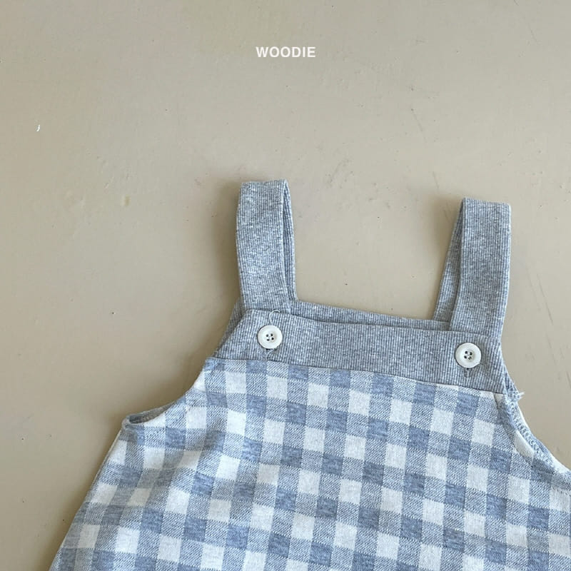 Woodie - Korean Children Fashion - #kidsshorts - Check Dungarees Bodysuit - 3