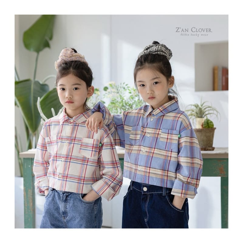 Zan Clover - Korean Children Fashion - #fashionkids - Check Crop Shirt