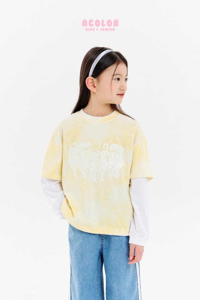 Acolor - Korean Children Fashion - #kidsshorts - Cats Layered Tee - 5