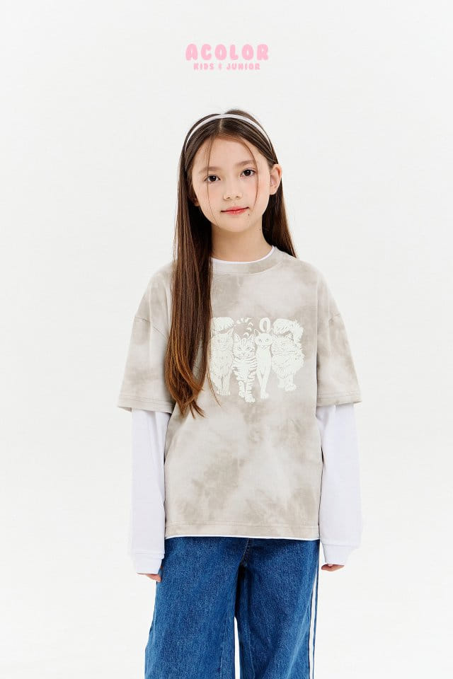 Acolor - Korean Children Fashion - #littlefashionista - Cats Layered Tee - 9