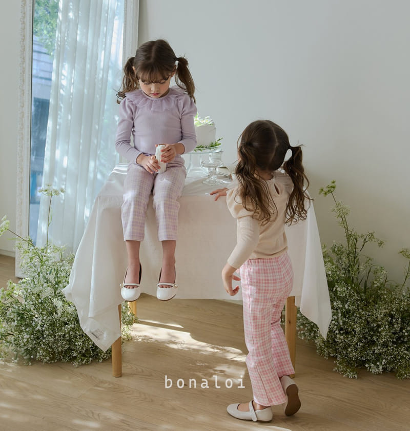 Bonaloi - Korean Children Fashion - #childofig - Check Ribbon Pants - 12