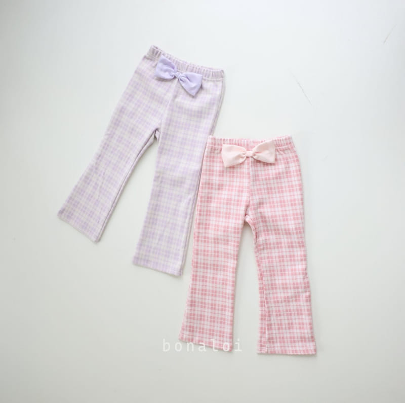 Bonaloi - Korean Children Fashion - #discoveringself - Check Ribbon Pants - 2