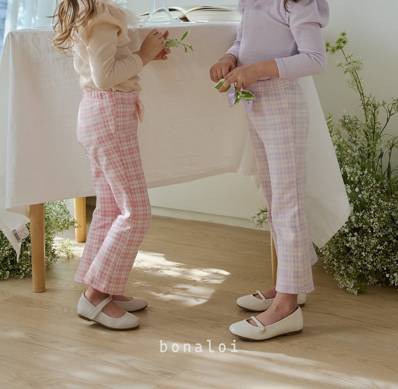 Bonaloi - Korean Children Fashion - #fashionkids - Check Ribbon Pants - 3