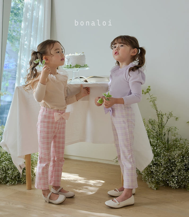 Bonaloi - Korean Children Fashion - #fashionkids - Check Ribbon Pants - 4