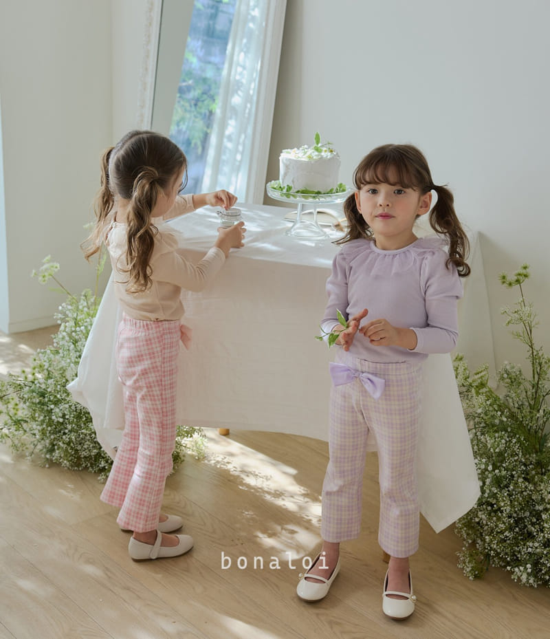 Bonaloi - Korean Children Fashion - #kidsstore - Check Ribbon Pants - 5