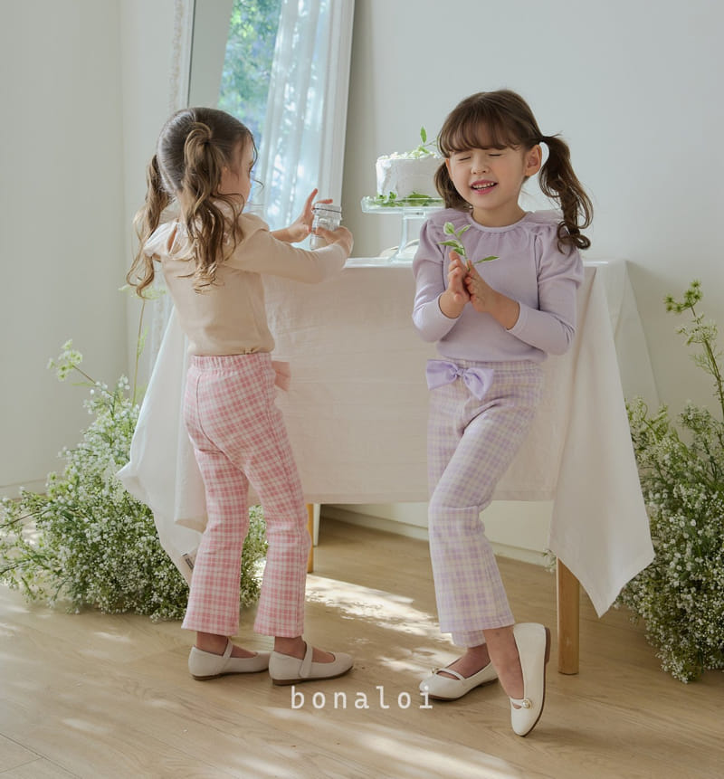 Bonaloi - Korean Children Fashion - #kidzfashiontrend - Check Ribbon Pants - 6