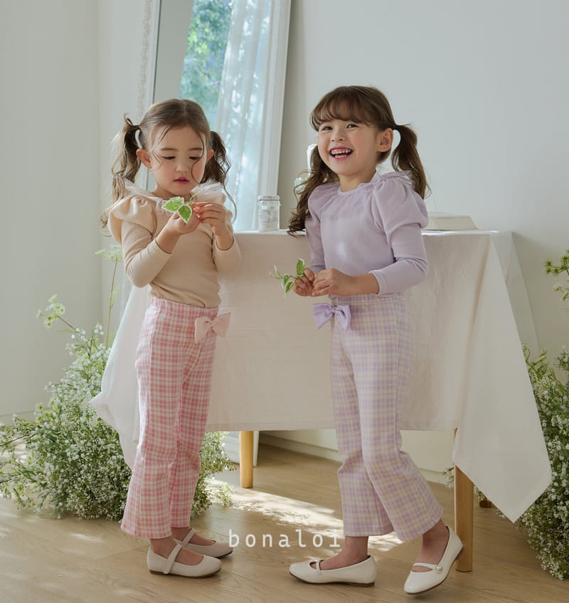 Bonaloi - Korean Children Fashion - #littlefashionista - Check Ribbon Pants - 8