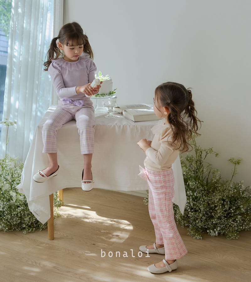 Bonaloi - Korean Children Fashion - #prettylittlegirls - Check Ribbon Pants - 11