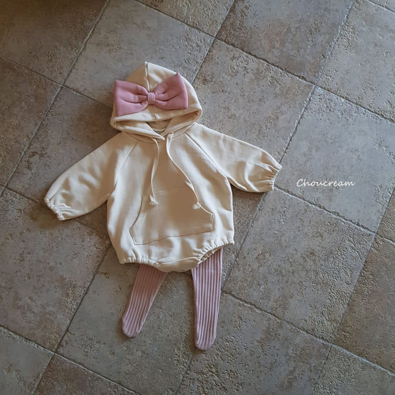 Choucream - Korean Baby Fashion - #babyoutfit - Ribbon Hoody Bodysuit - 2