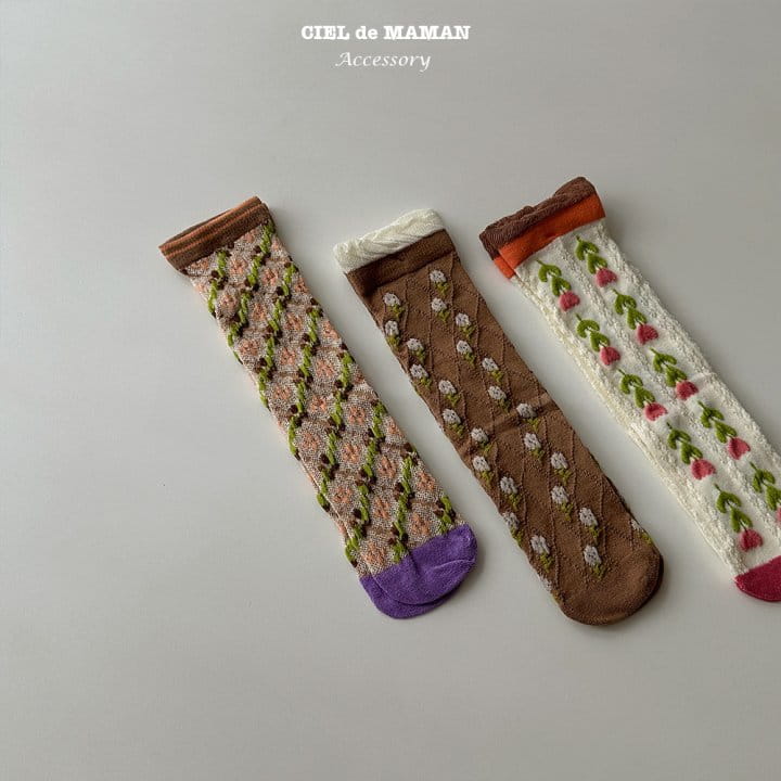 Ciel De Maman - Korean Children Fashion - #childrensboutique - Flower Jacquard Socks (2~8y) - 5