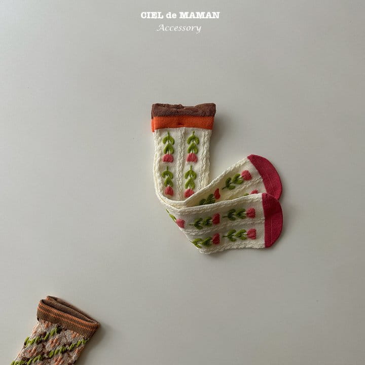 Ciel De Maman - Korean Children Fashion - #toddlerclothing - Flower Jacquard Socks (2~8y) - 2