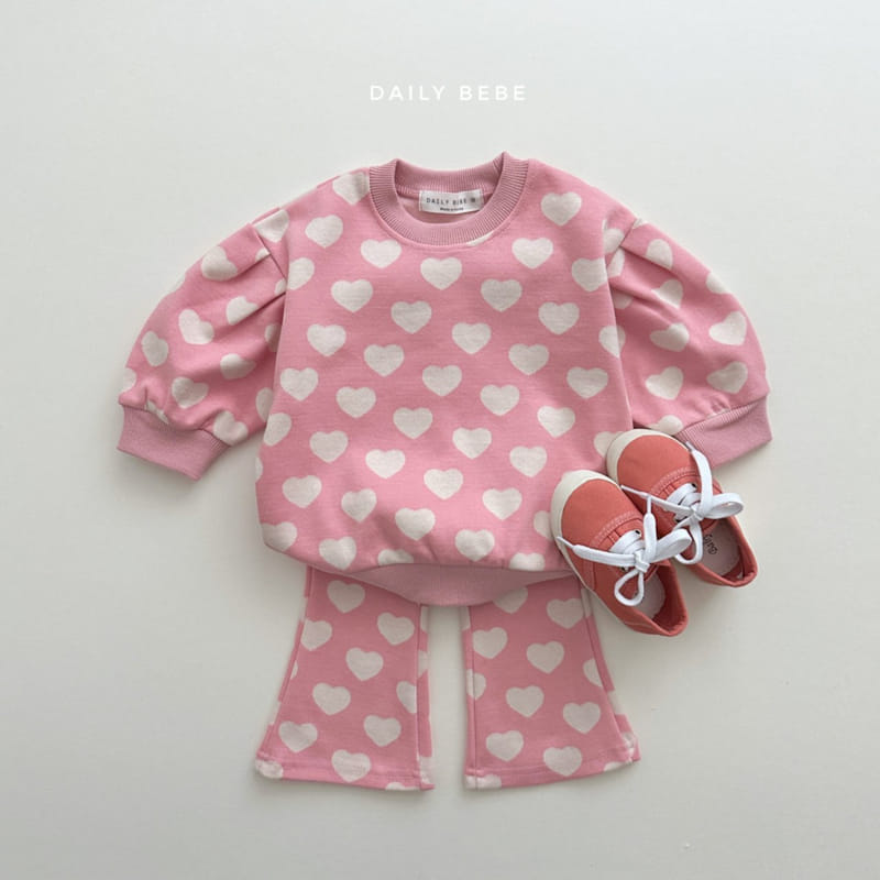 Daily Bebe - Korean Children Fashion - #discoveringself - Heart Jacquard Top Bottom Set