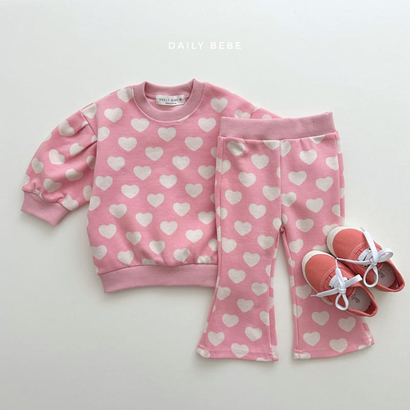 Daily Bebe - Korean Children Fashion - #fashionkids - Heart Jacquard Top Bottom Set - 2