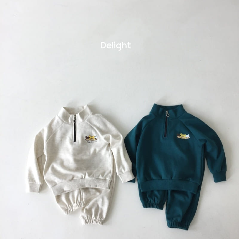 Delight - Korean Children Fashion - #Kfashion4kids - Three Bears Half Zip-up Top Bottom Set