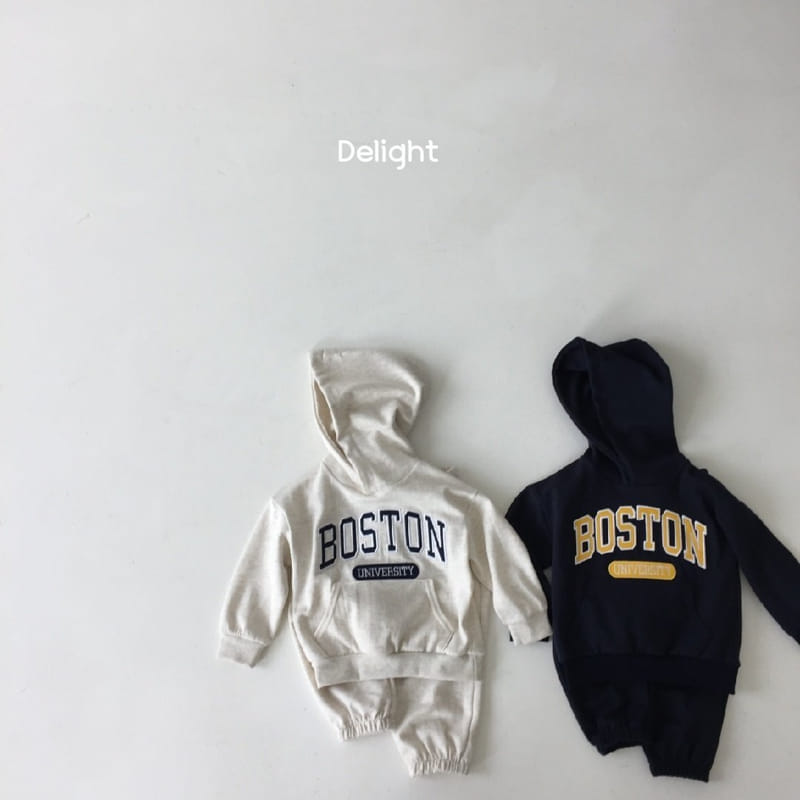 Delight - Korean Children Fashion - #childofig - Embrodiery Boston Hoody Top Bottom Set - 3